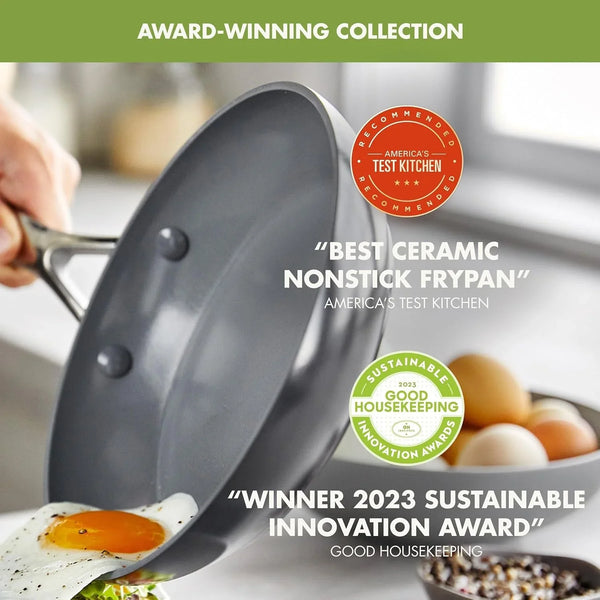 Valencia Pro 3 Piece (8", 9.5" & 11") Ceramic Nonstick Skillet Set | Frying Pans, Pfas-Free Nonstick, Induction Ready, All Cooktop Compatible, Hard Anodized, Gray, Dishwasher & Oven Safe to 600F2