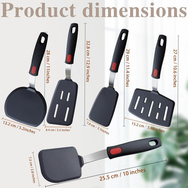 Silicone Spatula Set Turner 5-Pack Spatulas | for Nonstick Cookware 600°F Heat Resistant Kitchen Cooking Utensils Set for Egg, Pancake Fish Sticky Baking Dishwasher Safe2