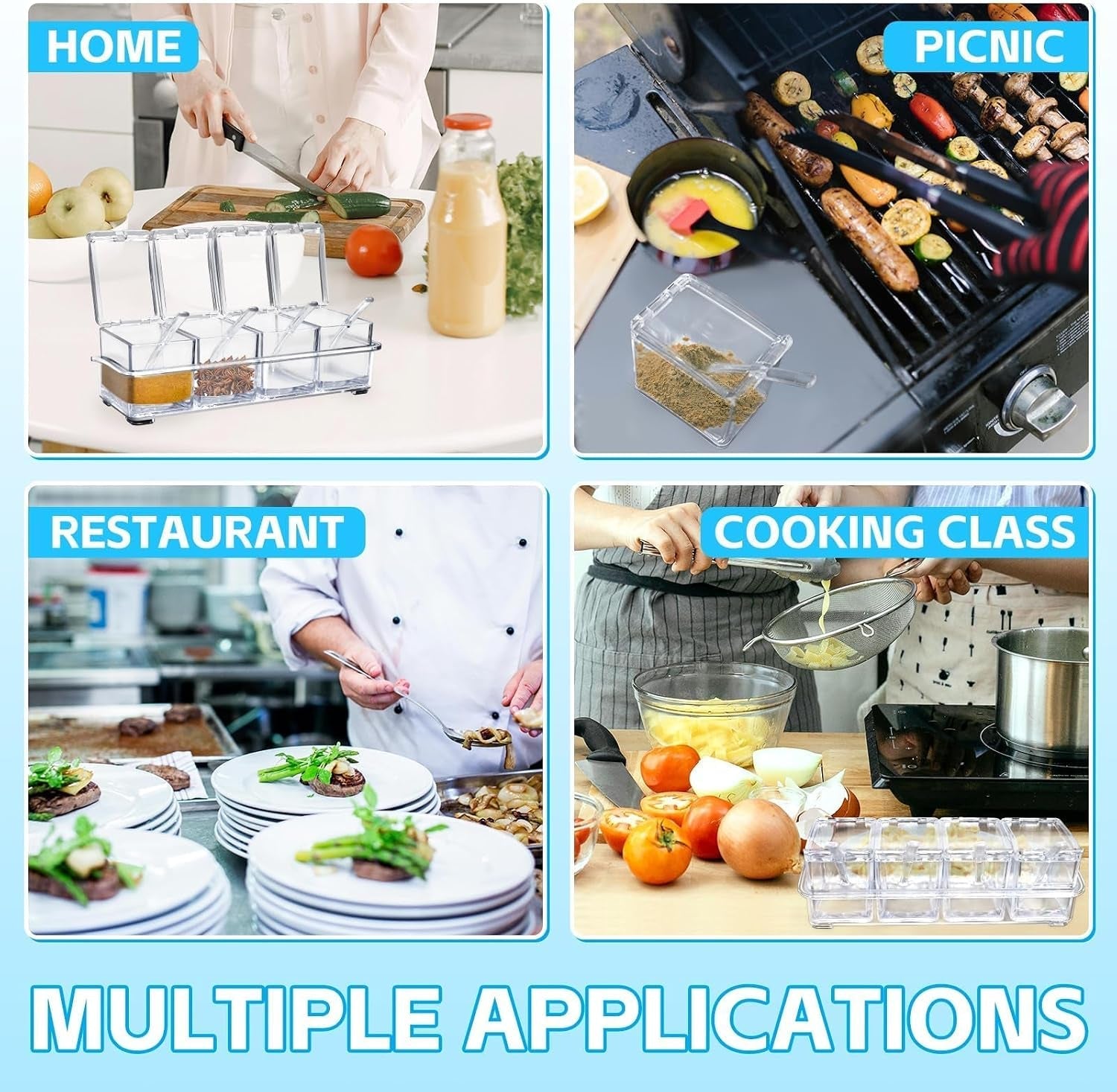 4-cell-clear-seasoning-rack-spice-box-storage-container-condiment-jars-acrylic-seasoning-box-with-cover-and-spoon-enhanced-version-clear