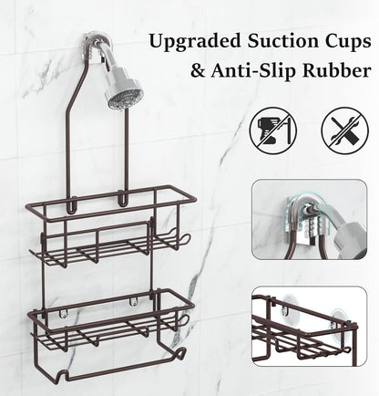 Shower Caddy Hanging over Shower Head Rust Roof Shower Organizer with 10 Hooks for Razor Shampoo Holder Bathroom Shower Rack Storage Shelf with Towel Bar – Bronze3