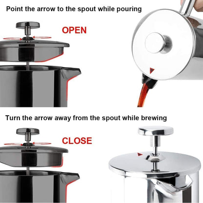 French Press Coffee Maker, 304 Grade Stainless Steel Insulated Coffee Press with 2 Extra Screens, 34Oz (1 Litre), Silver6