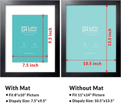 11X14 Picture Frame, 11 X 14 Frame Display Pictures 8X10 with Mat or 11X14 without Mat, Stable and Sturdy Black Frame and Polished Plexiglass, Horizontal and Vertical Format of the Walls2