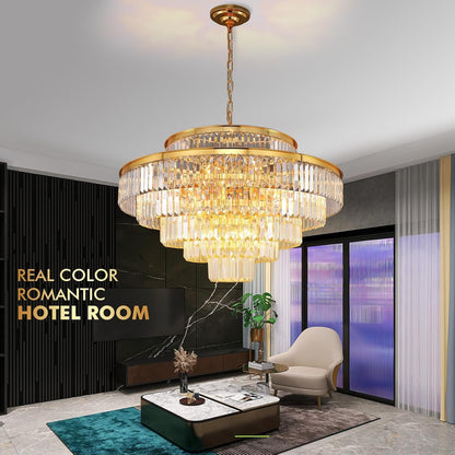 31" Gold Crystal Chandelier, Modern 6-Tier Ceiling Light with Clear Crystal Prisms, Luxury Pendant Lighting for Dining Room Living Room Entryway2