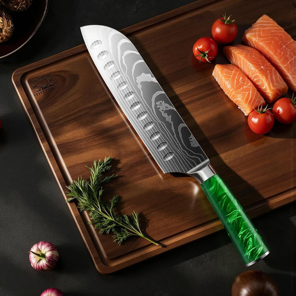 7 Inch Santoku Knife, Pretty Design, High‑Carbon Steel, Resin Handle5