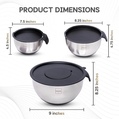 Stainless Steel Mixing Bowls Set of 3, Large Nesting Bowls with Airtight Lids for Food Prep, Cooking, Baking, Salad, and Outdoor Dining (Black, 3 Pcs)6