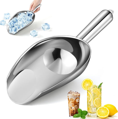 12Oz Stainless Steel Ice Scoop for Freezer – Dishwasher Safe Metal Scooper with Long Handle for Ice Machines, Buckets, Dog Food, Flour, and Canisters – Ideal for Bar, Parties & Weddings1