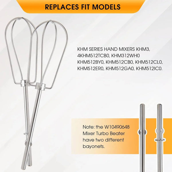 Hand Mixer Beaters Attachments for Kitchenaid W10490648, KHM5APWH7 | Compatible with Kitchenaid Hand Mixer KHM2B AP5644233 PS40828595