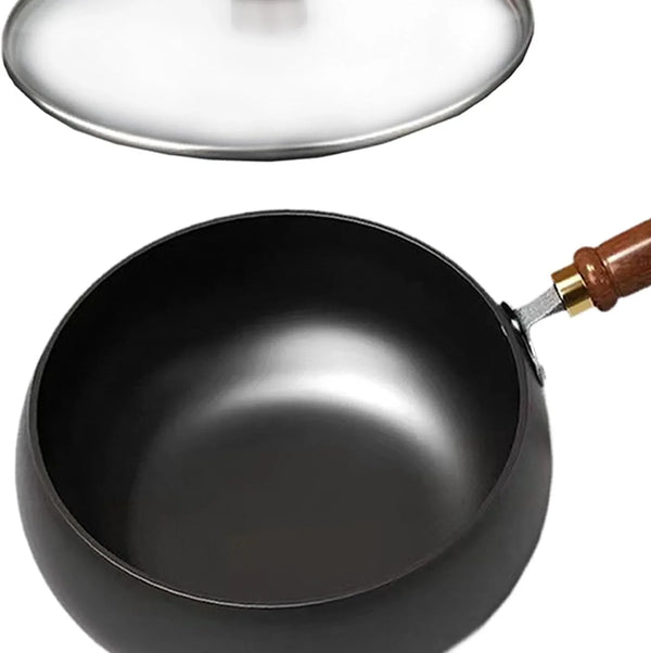 Refined Iron Wok with Wood Handle and Glass Lid, 9.45 in Flat Bottom Nonstick Stir Fry Pan for Gas, Induction, and All Stovetops5
