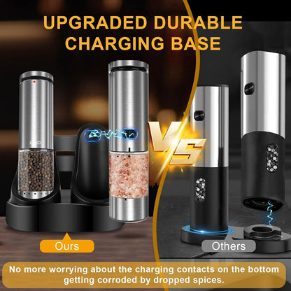 Electric Salt and Pepper Grinder Set USB Rechargeable, Upgraded External Adjustable Coarseness, Stainless Steel Automatic Salt and Pepper Shakers Mills with LED Light, House Warming Cooking Gifts4