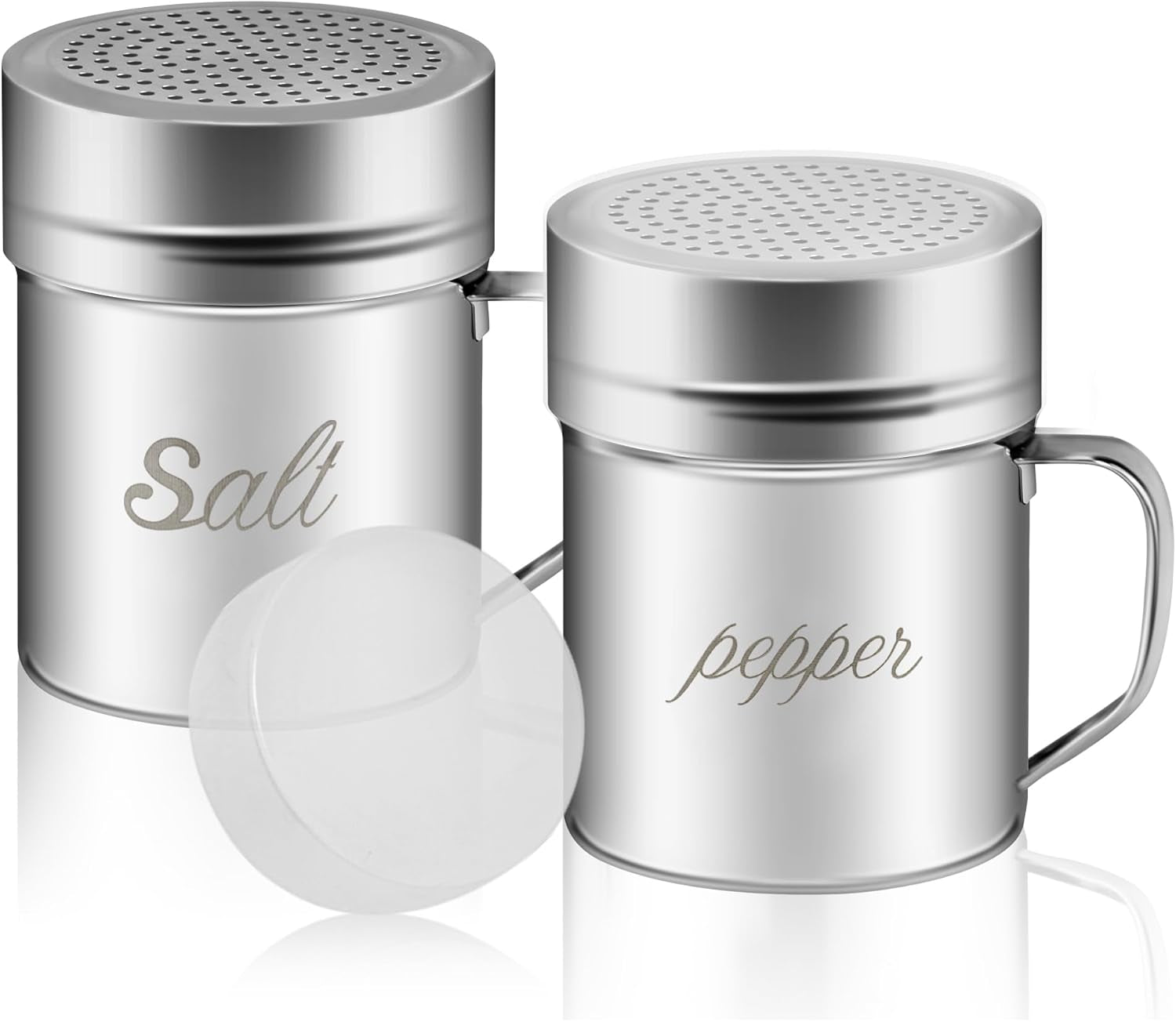 stainless-steel-salt-and-pepper-shakers-set-10-oz-seasoning-spice-shaker-with-lid-and-handle-127-holes-metal-dredge-shaker-for-powder-sugar-cooking-kitchen-baking-2-pieces