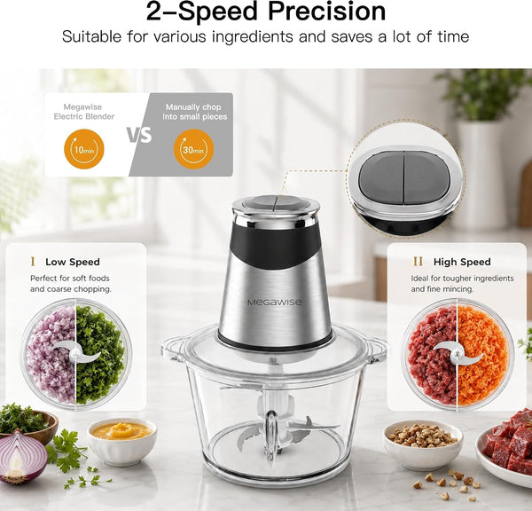 Food Processor with 500W Powerful Copper-Core Motor, Electric Food Chopper with Meat Grinder & Vegetable Chopper, 2 Bowls (0.6L & 3L Glass Bowls),Double-Layer Blades for Fruits/Meat/Nuts4