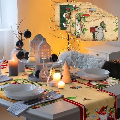 7 Pcs Christmas Table Runner Placemats Set, 72 X 13 Inch Linen4