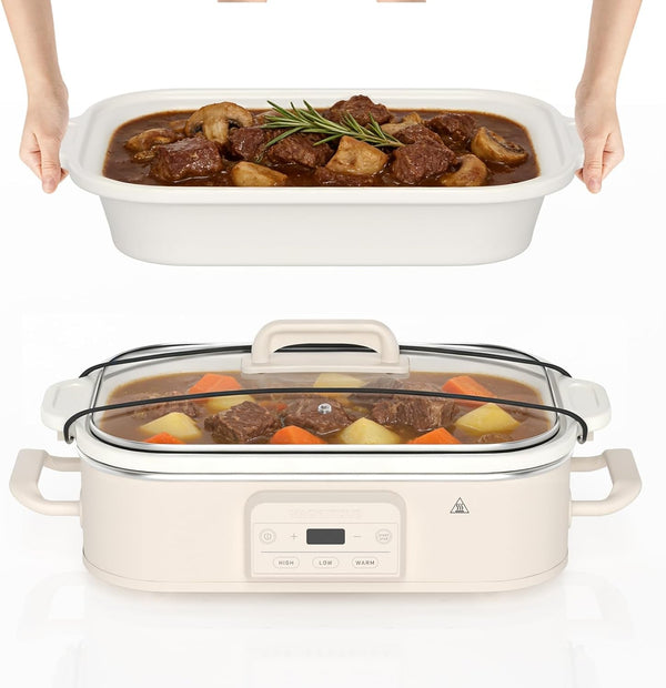 4 Quart Casserole Programmable Slow Cooker with Ceramic Baking Dish - Perfect Kitchen Small Appliance for Family Dinners, Oven Safe and Durable Bakeware for Lasagna, Roasts, Oatmeal1