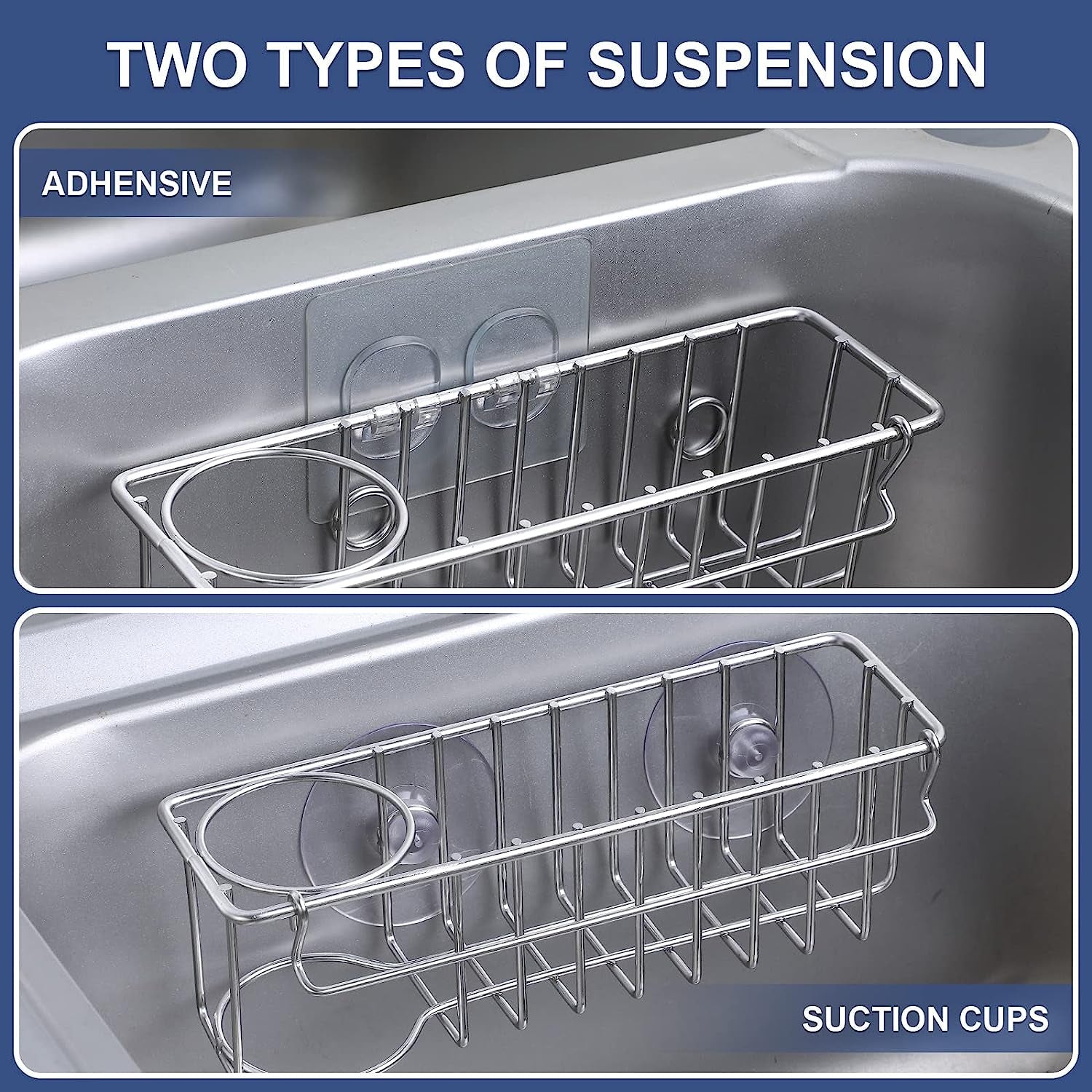 3-in-1-sponge-holder-for-kitchen-sink-with-suction-cups-adhesive-hook-in-sink-sponge-holder-wall-hanging-sink-caddy-organizer-rack-sponge-dish-cloth-brush-scrubber-304-stainless-steel