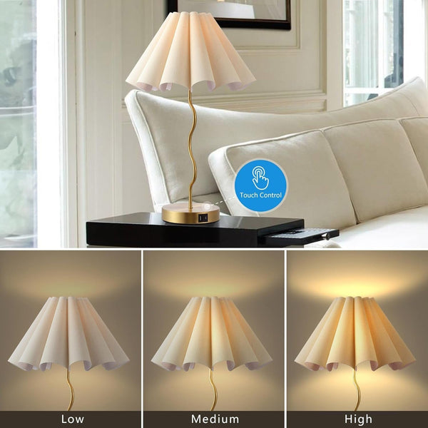 Pleated Table Lamp, Table Lamp for Bedroom, Bedside Lamps for Nightstand with Linen Lampshade, Modern Lamp for Bedroom Home Office Decor3