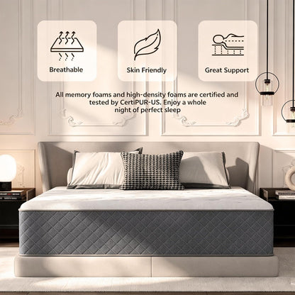 Queen Mattress, 12 Inch Queen Size Mattress Hybrid Medium Firm,6