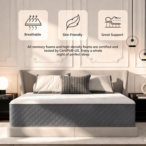 Queen Mattress, 12 Inch Queen Size Mattress Hybrid Medium Firm,6