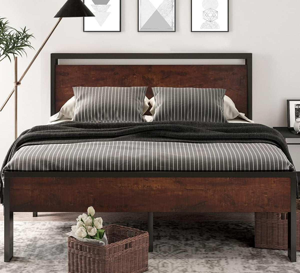 14-inch-queen-size-metal-platform-bed-frame-with-wooden-headboard-and-footboard-mattress-foundation-no-box-spring-needed-large-under-bed-storage-non-slip-without-noise-mahogany