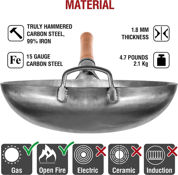 Silver round Bottom Wok 14 In– Stir Fry Pans for Cooking + Premium Wok Cover 14 Inch Pan Lid9