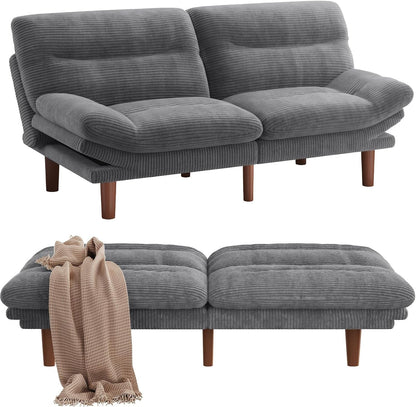 Convertible Futon Sofa Bed, Corduroy, 75 Inch, Grey1