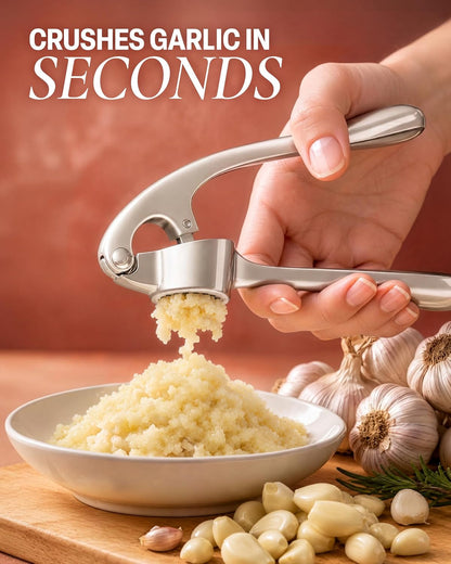Premium Garlic Press Set - Rust Proof Professional Garlic Mincer Tool - Easy-Squeeze, Easy-Clean with Soft, Ergonomic Handle - Silicone Garlic Peeler & Brush (Silver)5