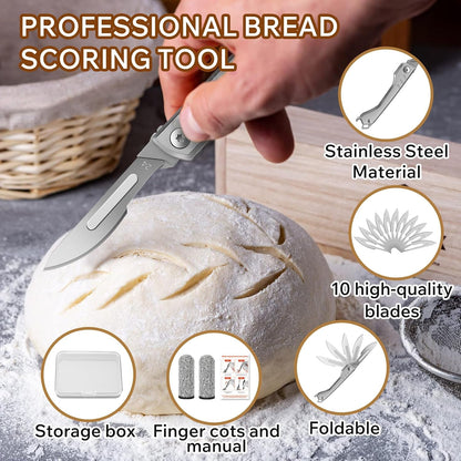 Folding Bread Lame Dough Scoring Tool with 10 Blades & Storage Box2