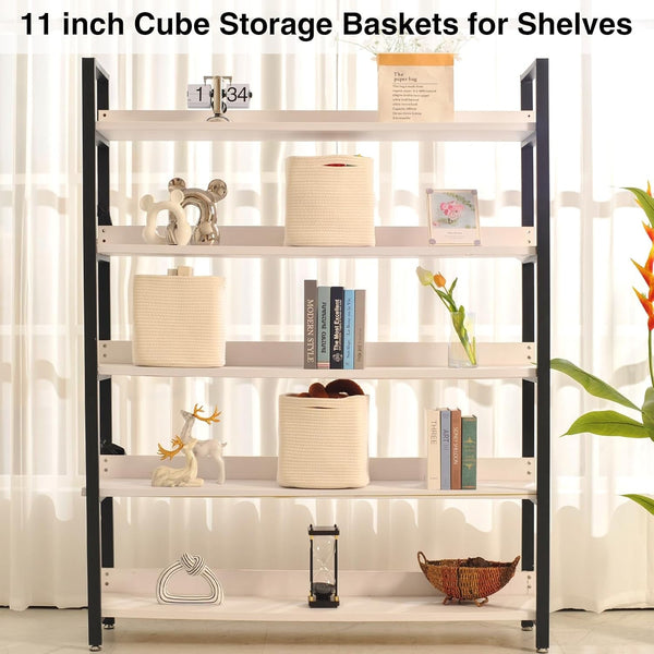 11 Inch Cube Storage Bins, Woven Cotton Rope Basket off White3