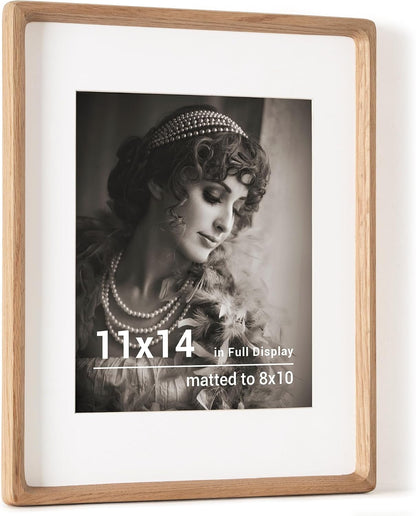 11X14 Picture Frame, Usa-Sourced Oak Wood Photo Frames with HD Tempered Glass, Handcrafted Rounded Corner 11 X 14 Wooden Frames Matted to 8X10 Photos, 11X14 Frame, Horizontal or Vertical Wall Display1