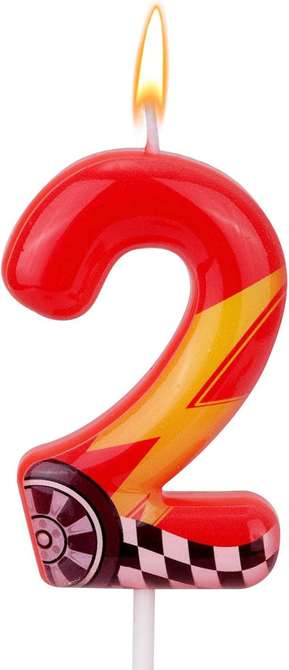 Racing Cars Themed Birthday Candle, Red Racing Car Lightning Number Candle1