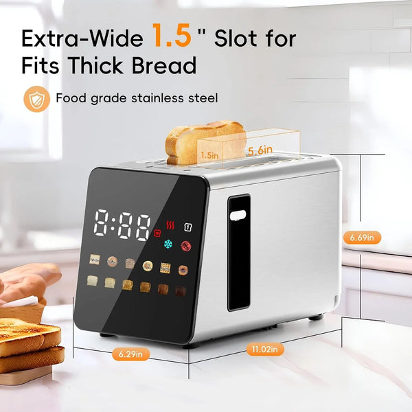 Smart Touchscreen 2 Slice Toaster, Wide Slot, Memory & Single-Slot | Digital Timer, Extra Wide Slot for Bagels, 6 Shade Levels & 6 Bread Settings, Reheat, Defrost, Favorite, Grey5