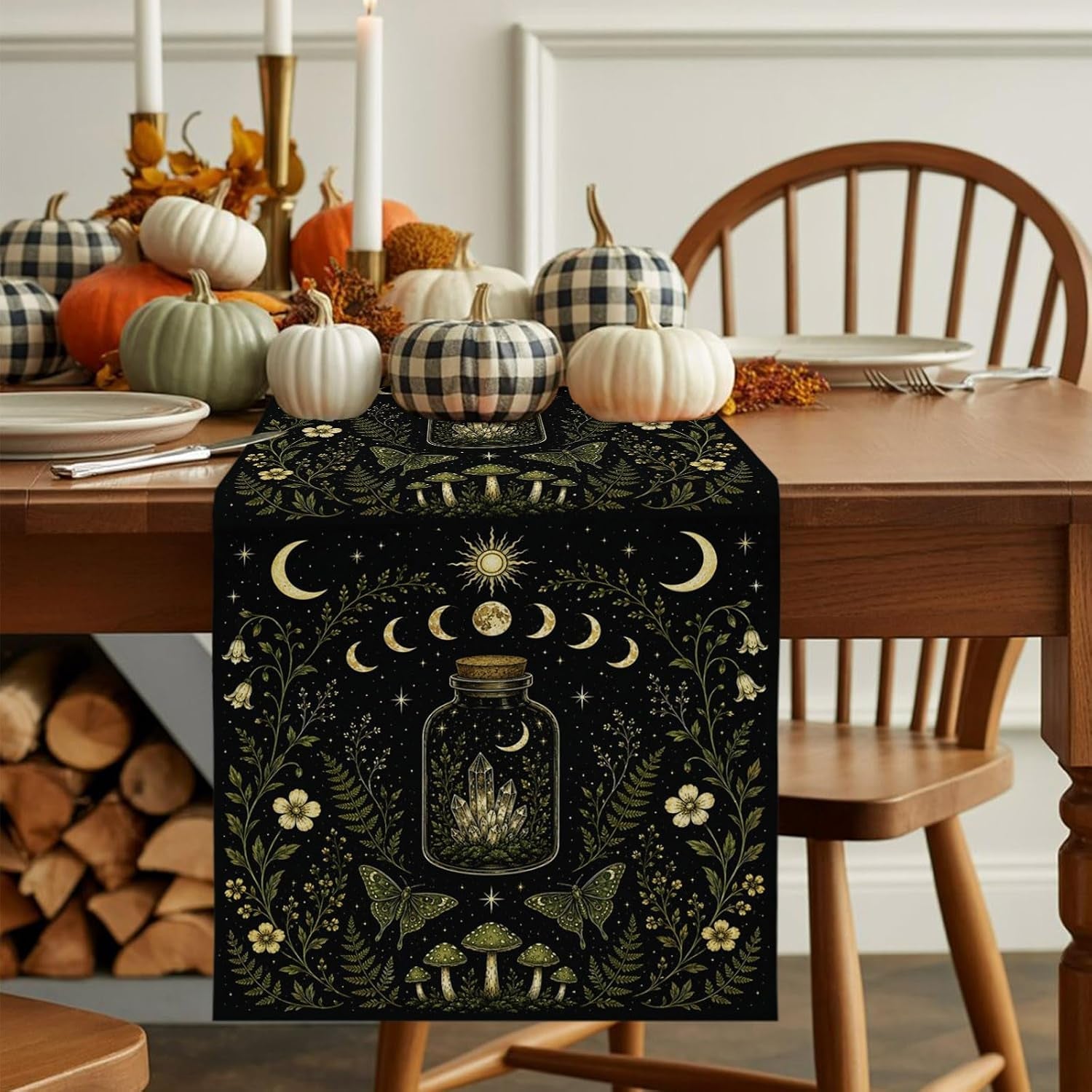 mystic-black-table-runners-72-inches-long-cotton-linen-fabric-table-runner-dresser-scarf-butterfly-golden-sun-moon-stars-flowers-leaves-tablerunner-for-party-kitchen-dinner-wedding-decor-13x72