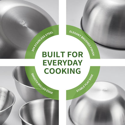 304 Stainless Steel Mixing Bowls Set of 5, 1.1/1.6/1.9/2.5/3.5 QT Food Grade Metal Bowls with Measurement Marks, Dishwasher Safe & Stackable Nesting for Baking, Salads, Meal Prep, RV & Camping4