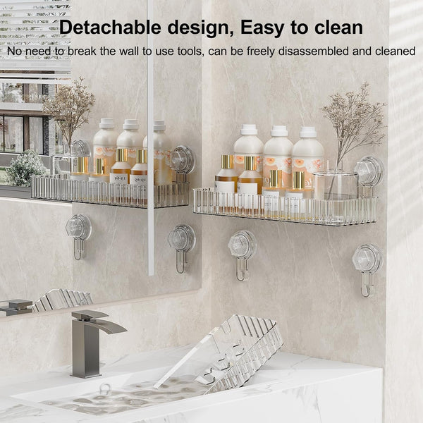 Shower Caddy Suction Cup Bathroom Shower Organizer for Bathroom Storage & Home Decor & Kitchen No Drilling Large Capacity Removable and Reusable Shower Shelves for inside Shower. (Clear, Square)3