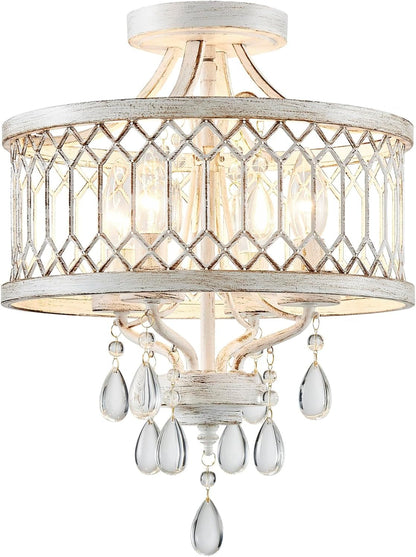 Crystal Ceiling Light Fixture, Modern Semi Flush Mount Ceiling Light, Farmhouse Crystal Chandeliers for Dining Room Light Fixture, Hallway Lighting Fixtures for Kitchen Bedroom Bathroom Foyer Entryway1
