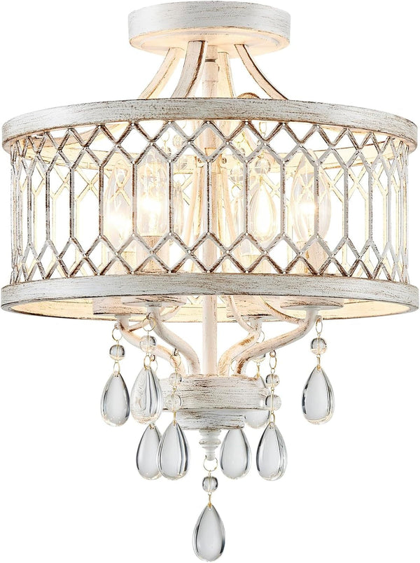 Crystal Ceiling Light Fixture, Modern Semi Flush Mount Ceiling Light, Farmhouse Crystal Chandeliers for Dining Room Light Fixture, Hallway Lighting Fixtures for Kitchen Bedroom Bathroom Foyer Entryway1