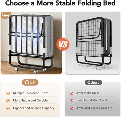 Folding Bed with Memory Foam Mattress Portable Rollaway Guest Beds on Wheels, 75"X31" Twin Size Space-Saving Cot-Size Bed for Adults with Easy Assembly Metal Frame (White)5