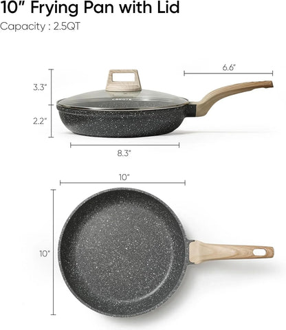 Non Stick Frying Pan, 10 Inch Classic Granite Skillet with Glass Lid | Healthty Non Toxic Kitchen Stone Cookware, Compatible with All Stovetop, Easy to Clean, PFOA Free2