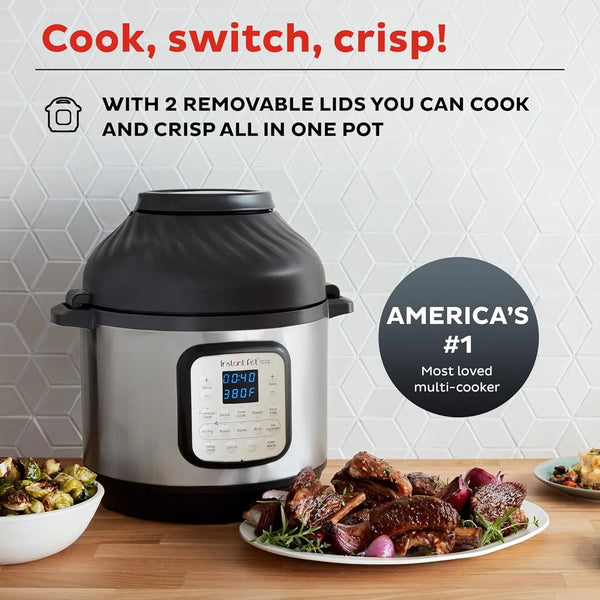 Duo Crisp 11-In-1 Air Fryer and Electric Pressure Cooker Combo with Multicooker Lids That Fries, Steams, Slow Cooks, Dehydrates,Free App with over 800 Recipes, Black/Stainless Steel, 8QT3