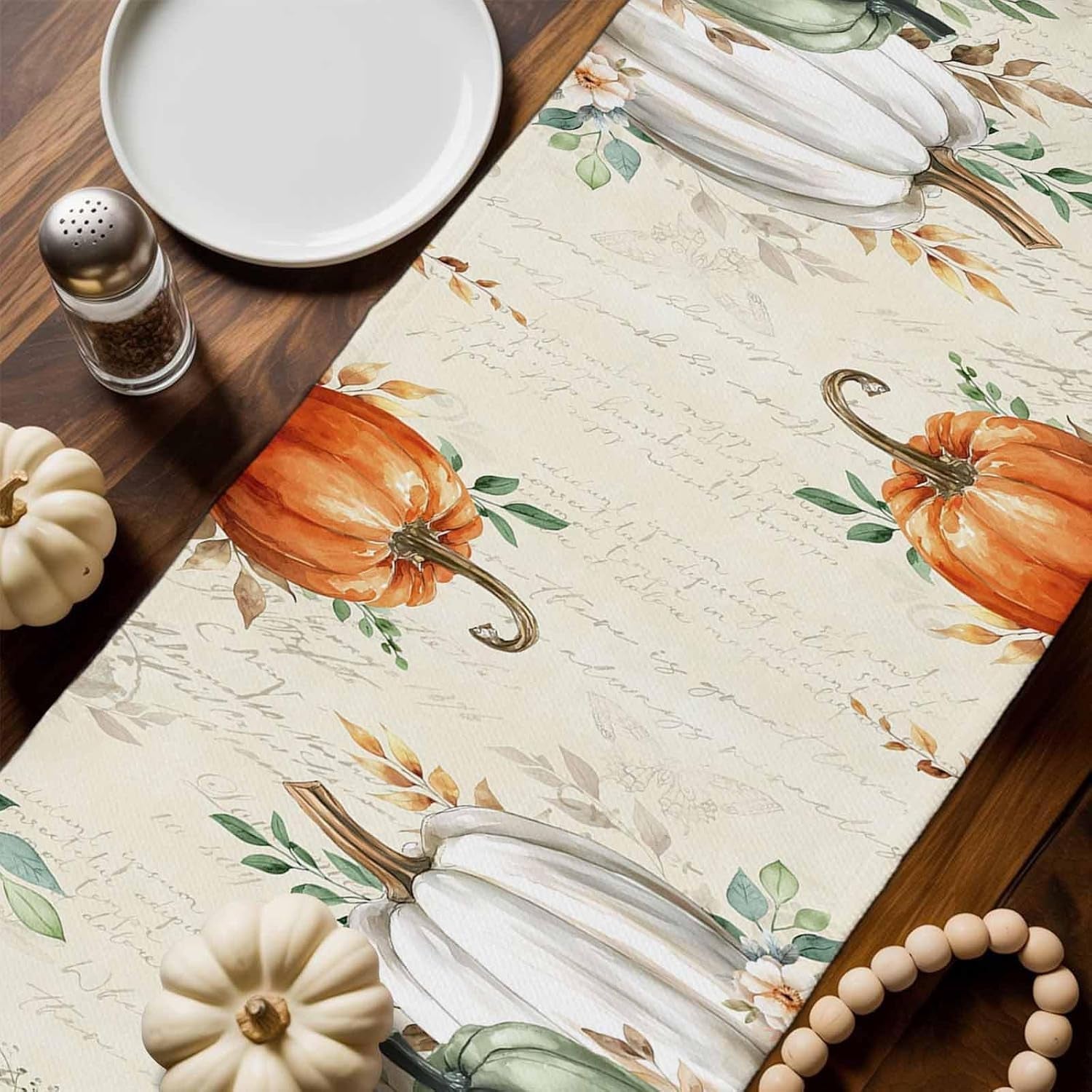 fall-table-runner-13x90-inches-long-thanksgiving-sage-green-pumpkin-runner-for-table-floral-autumn-eucalyptus-leaves-table-runners-cotton-linen-dresser-scarf-for-kitchen-coffee-dining-holiday-party