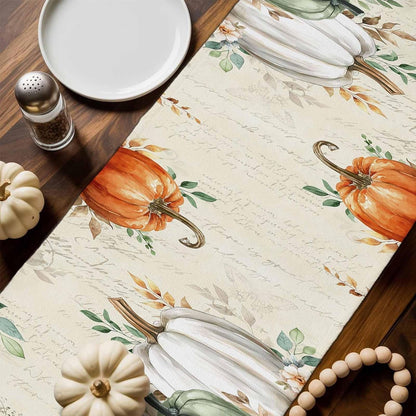 Fall Table Runner 13X90 Inches Long Thanksgiving Sage Green Pumpkin Runner for Table Floral Autumn Eucalyptus Leaves Table Runners Cotton Linen Dresser Scarf for Kitchen Coffee Dining Holiday Party6
