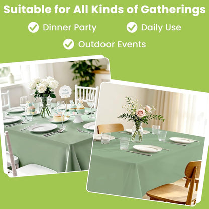 2 Pcs Sage Green Tablecloth Plastic 54 ×108 Inches Rectangle Sage Green Tablecloth Disposable Plastic Waterproof Table Cover for Outdoor Picnic, Kitchen, Holiday Birthday Wedding Baby Shower Party8