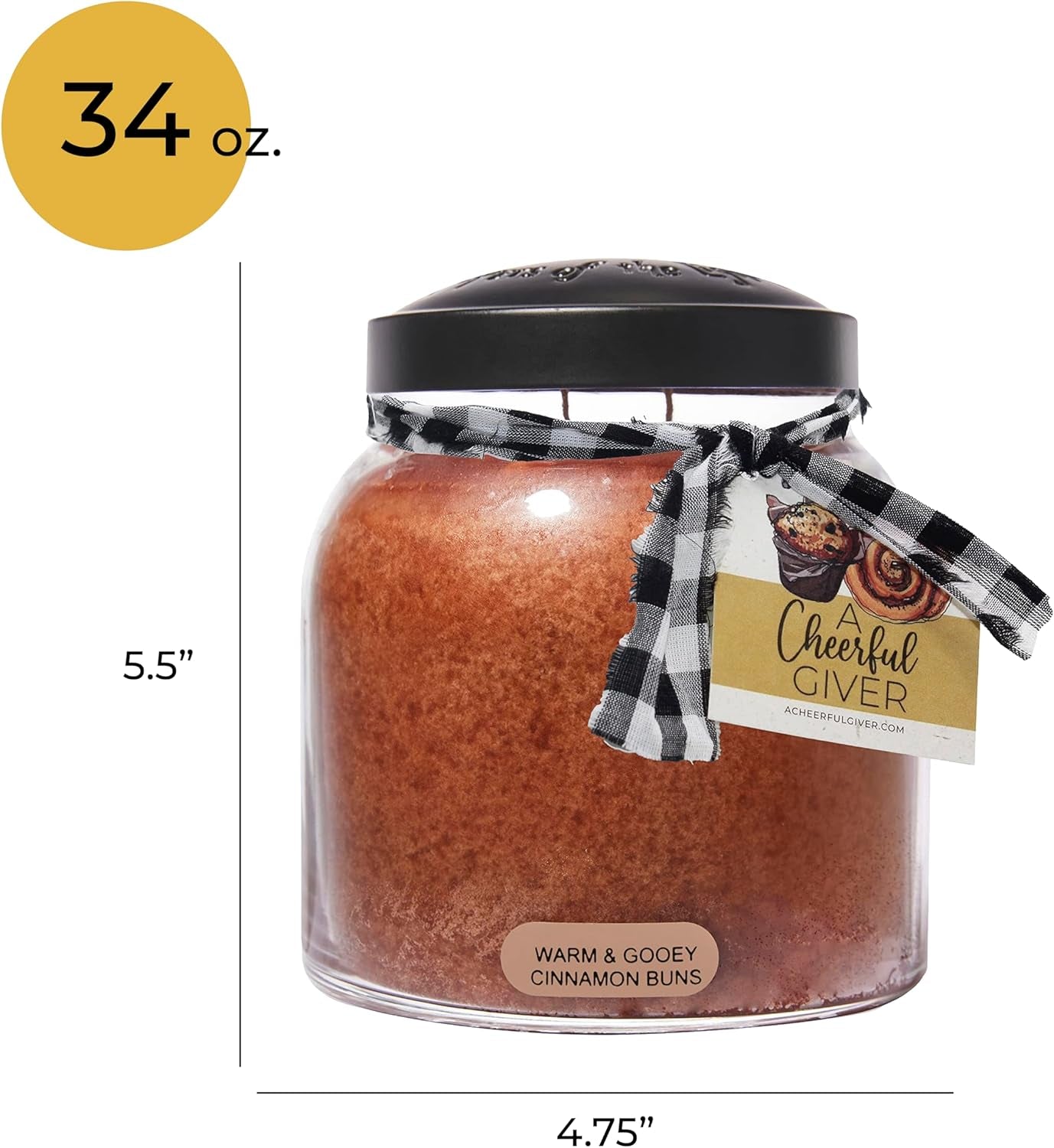 warm-gooey-cinnamon-buns-papa-scented-glass-jar-candle-34oz-with-lid-true-to-life-fragrance-made-in-usa