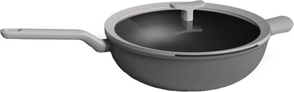 LEO Cast Aluminum Wok, 12.5 Inch 6.2 Qt Nonstick Stir Fry Pan | Induction Grey Wok with Silicone Rim Glass Lid, Stay Cool Handle, Easy Straining Drain Hole & Non Toxic Ferno Green Coating1