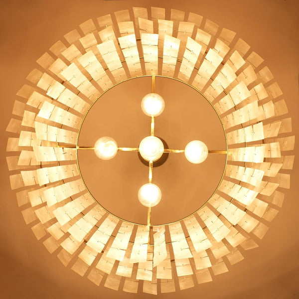 24" Dining Room Chandeliers, Brushed Brass Finish, 5 Light Capiz Shell Ceiling Hanging Light for Kitchen, Living Room, Entryway and Bedroom AL63908-H57