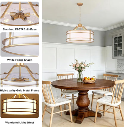 22'' Drum Chandeliers for Dining Room, 5-Light Large Gold Farmhouse Chandelier, Modern round Chandelier Hanging Light Fixture for Living Room Bedroom Foyer Entryway Kitchen Island6