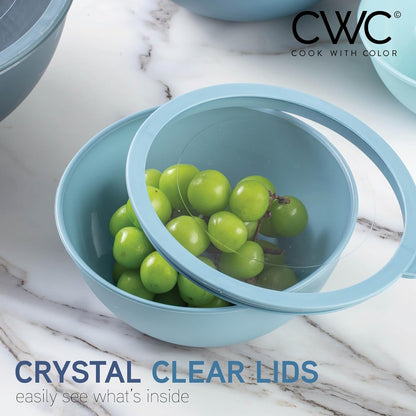 Mixing Bowls with Lids - 12 Piece Plastic Nesting Bowls Set Includes 6 Prep Bowls and 6 Lids, Microwave Safe Mixing Bowl Set, Blue Tritan Lid6