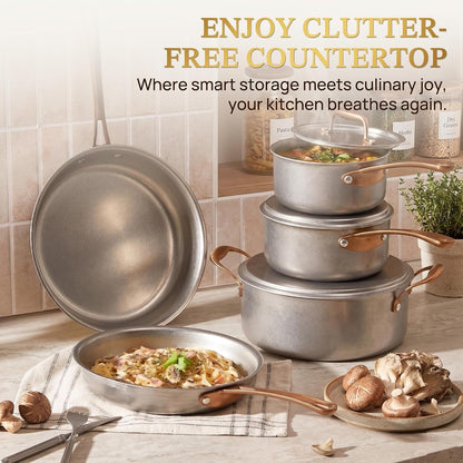 Pots and Pans Set 8 Pcs, Vintage Stainless Steel Cookware Set | Non-Toxic, PFOA/PFOS/PTFE Free, Kitchen Cooking Set with Frying Pans, Saucepans, Oven & Dishwasher Safe, Induction Compatible7
