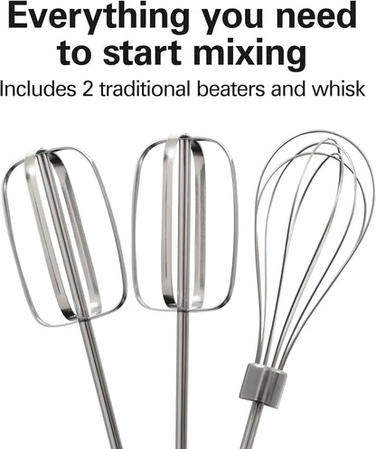 6-Speed Electric Hand Mixer with Quickburst and Bowl Rest | Powerful 250 Watt Motor | Traditional Beaters | Snap-On Storage Case | White | 62682G4