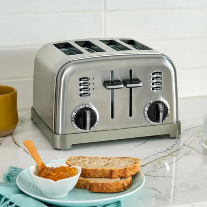 Toaster, Extra-Wide Slots, Stainless Steel, 4-Slice | Bagel, Pastry & Bread Toaster with Defrost/Reheat Functions, 6-Setting Browning Dials & a Slide-Out Crumb Tray, CPT-180P12