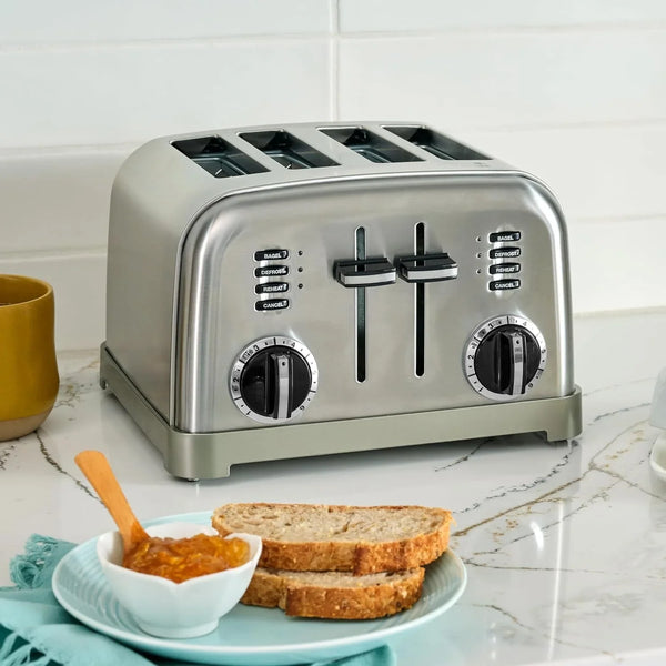 Toaster, Extra-Wide Slots, Stainless Steel, 4-Slice | Bagel, Pastry & Bread Toaster with Defrost/Reheat Functions, 6-Setting Browning Dials & a Slide-Out Crumb Tray, CPT-180P12